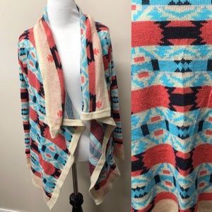 B. Sharp Aztec Print Mohair Waterfall Cardigan Sm